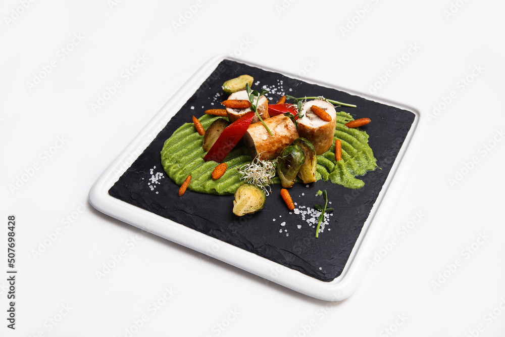 mashed chicken meat on white background mashed chicken meat on white background