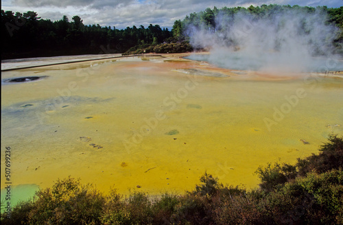 Waiotapu (Māori for "sacred waters") is an active geothermal area at the southern end of the Okataina Volcanic Centre, just north of the Reporoa caldera, in New Zealand's Taupo Volcanic Zone.