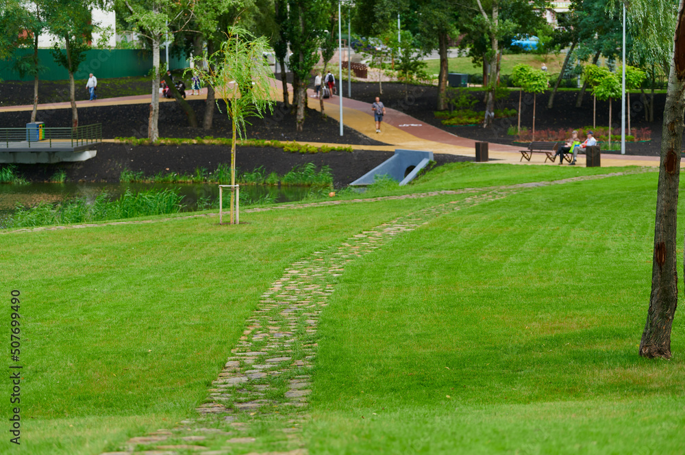 Obraz premium Urban landscaping with perennials in a landscape park