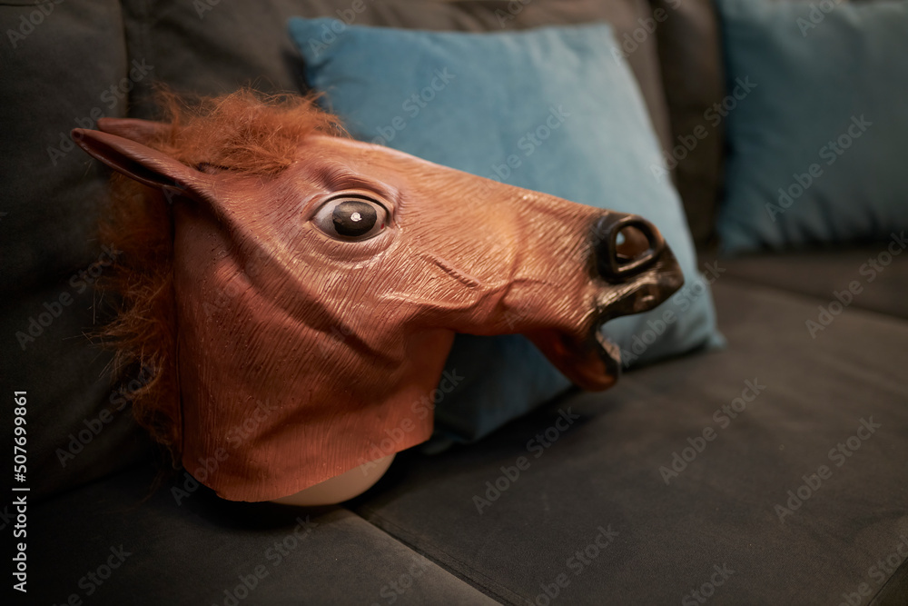 rubber horse mask, closeup. Horse mask Stock Photo Adobe Stock