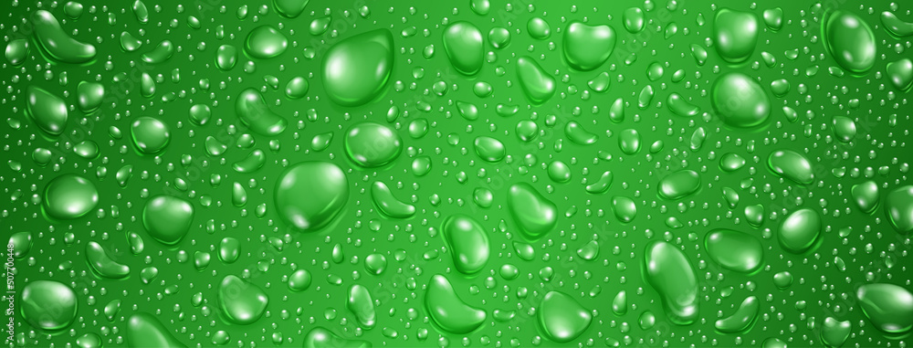 Background of big and small realistic water drops in green colors Background of big and small realistic water drops in green colors