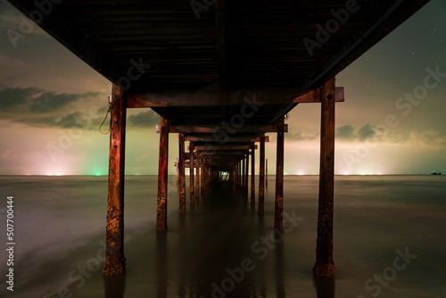 night shot of pier long exposure  Thailand. view under the pier