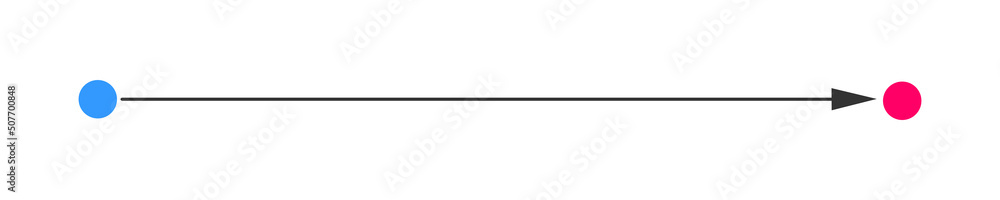 Straight line with arrow from start to finish points. Symbol of direction, aim, target, path, easy challenge, simple way, fast route, ideal plan isolated on white background. Vector flat illustration Straight line with arrow from start to finish points. Symbol of direction, aim, target, path, easy challenge, simple way, fast route, ideal plan isolated on white background. Vector flat illustration