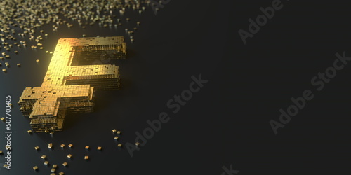 Swiss franc symbol made with golden blocks. Digital currency or blockchain fintech concepts, 3D rendering photo