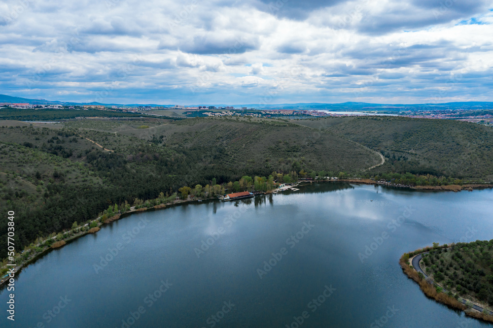 Aerial view of Eymir lake in Ankara,TURKEY.