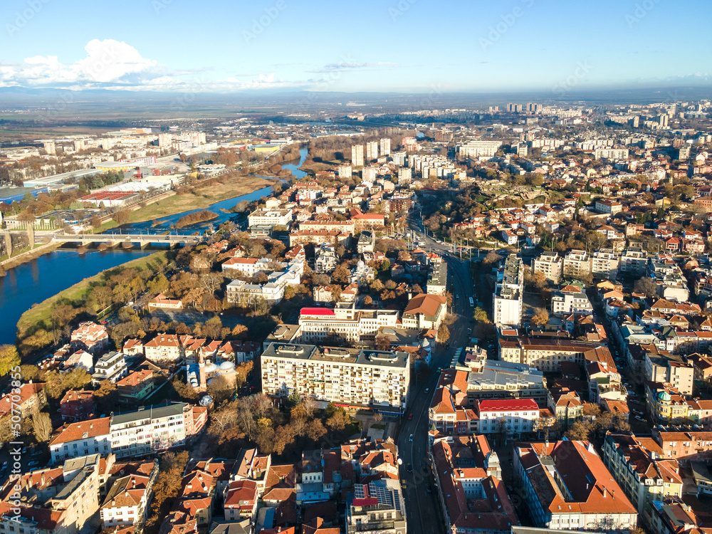 Obraz premium Aerial view of City of Plovdiv, Bulgaria