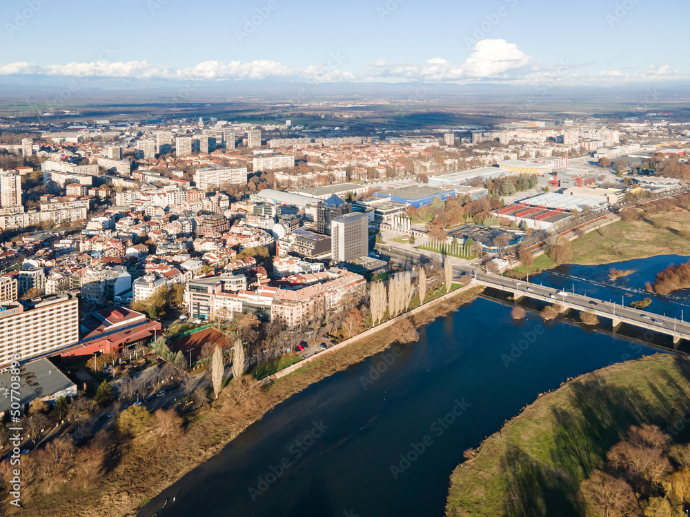 Fototapeta premium Aerial view of City of Plovdiv, Bulgaria