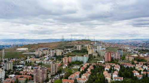 Skyscraper and forest in Ankara City TURKEY Aerial photo.