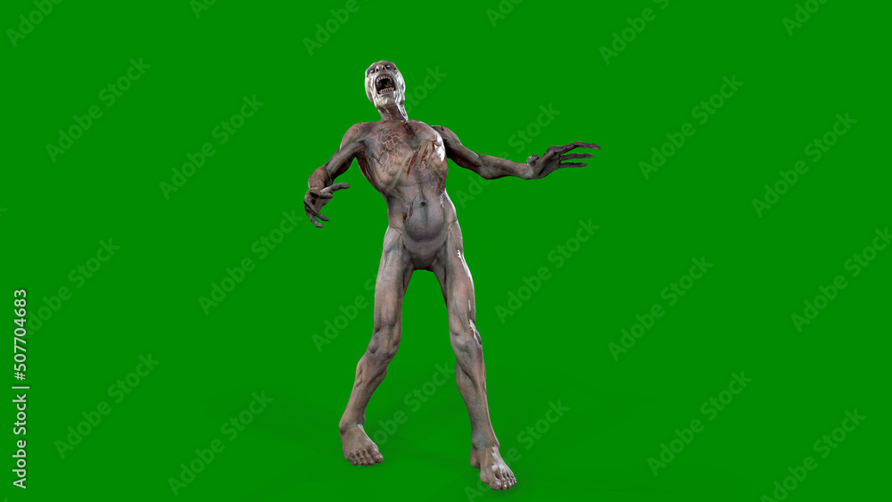 Fantasy character Zombie Undead in epic pose - 3D render on isolated green background Fantasy character Zombie Undead in epic pose - 3D render on isolated green background