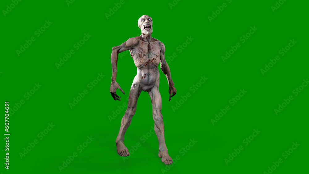 Fantasy character Zombie Undead in epic pose - 3D render on isolated green background Fantasy character Zombie Undead in epic pose - 3D render on isolated green background