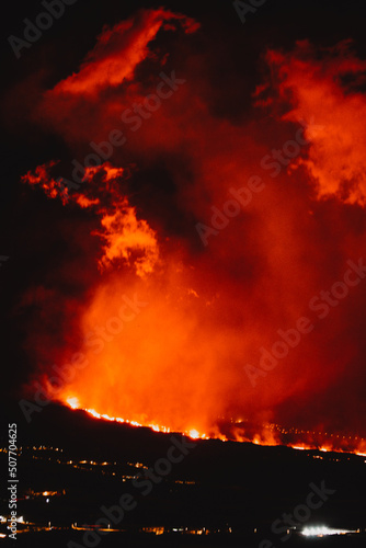 Night view on active Volcano Cumbre Viejo on La Palma Island     20.11.2021 
