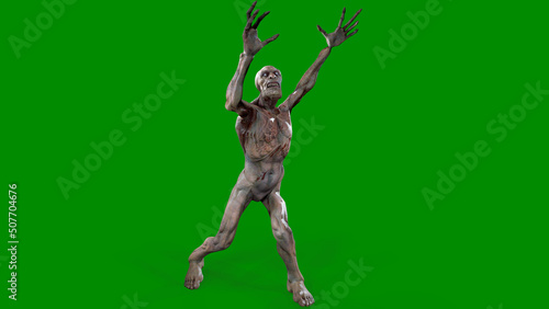 Fantasy character Zombie Undead in epic pose - 3D render on isolated green background