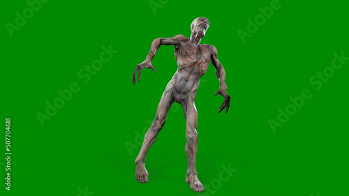 Fantasy character Zombie Undead in epic pose - 3D render on isolated green background