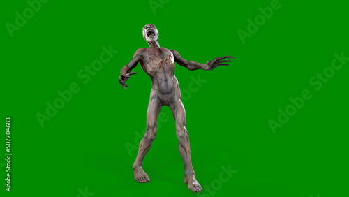 Fantasy character Zombie Undead in epic pose - 3D render on isolated green background