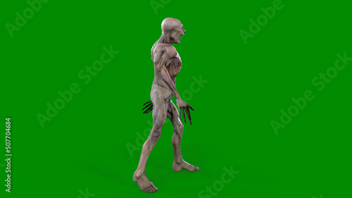 Fantasy character Zombie Undead in epic pose - 3D render on isolated green background