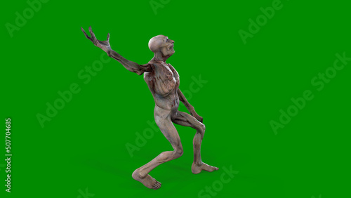 Fantasy character Zombie Undead in epic pose - 3D render on isolated green background