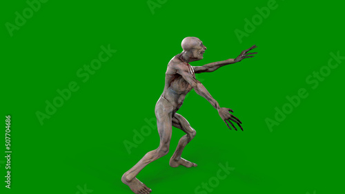 Fantasy character Zombie Undead in epic pose - 3D render on isolated green background