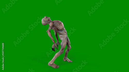 Fantasy character Zombie Undead in epic pose - 3D render on isolated green background