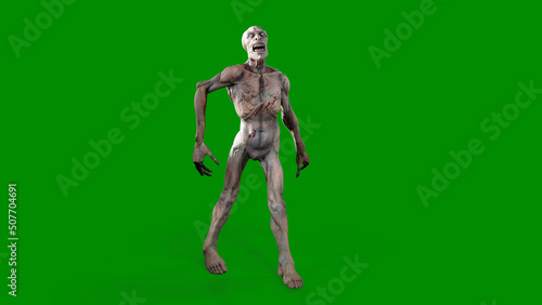 Fantasy character Zombie Undead in epic pose - 3D render on isolated green background