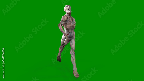 Fantasy character Zombie Undead in epic pose - 3D render on isolated green background
