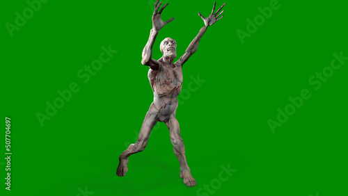 Fantasy character Zombie Undead in epic pose - 3D render on isolated green background