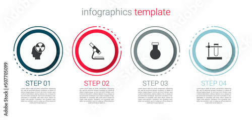 Set Head and radiation symbol, Microscope, Test tube flask and stand. Business infographic template. Vector