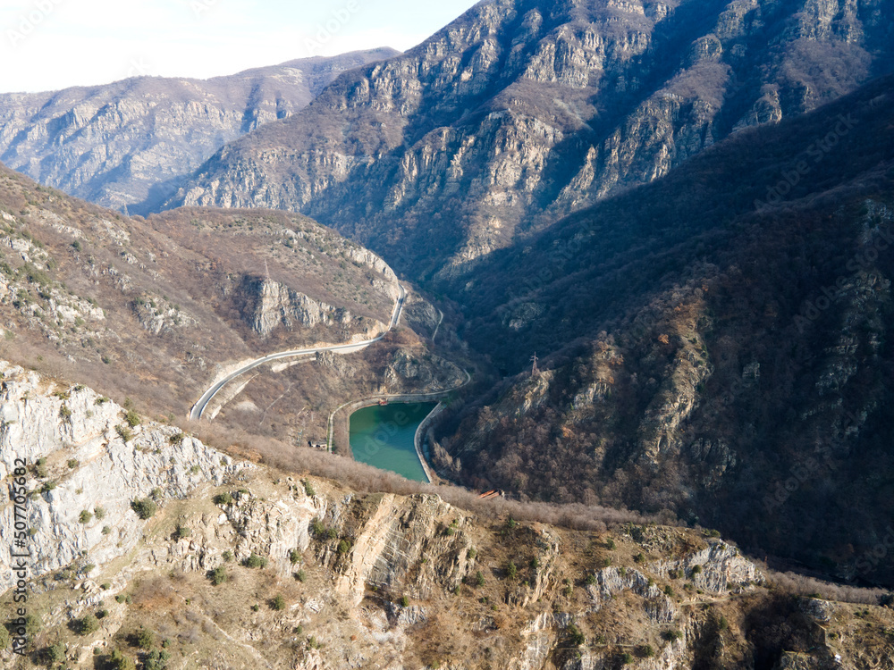 Aerial view of dam of Krichim Reservoir, Bulgaria