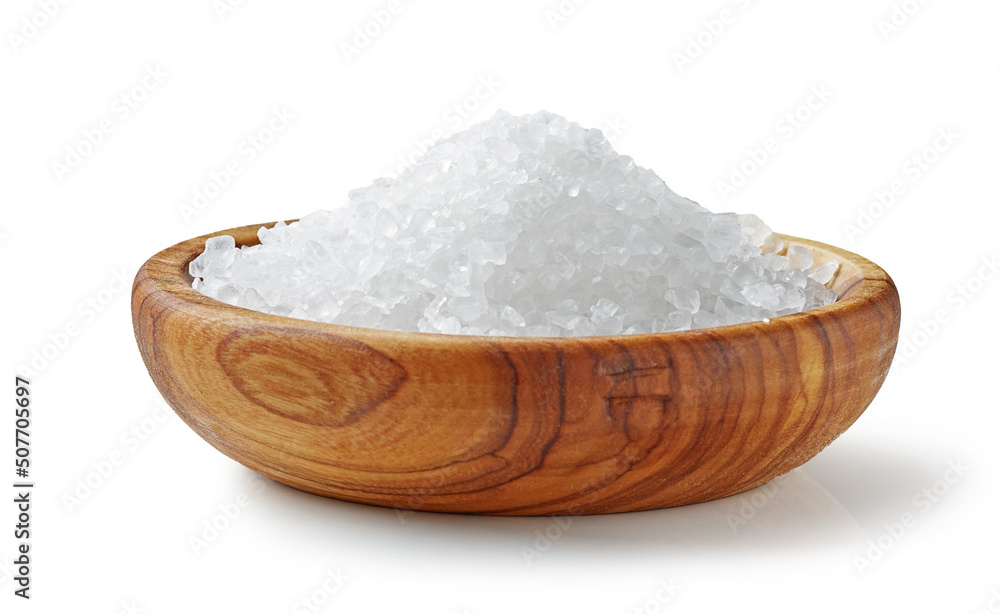 sea salt in olive wood bowl sea salt in olive wood bowl