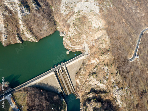 Aerial view of dam of Krichim Reservoir, Bulgaria