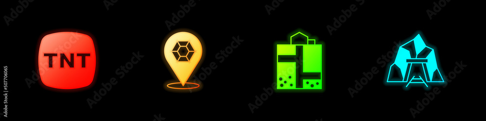 Set Dynamite, Gem stone, Mine entrance and icon. Vector Set Dynamite, Gem stone, Mine entrance and icon. Vector