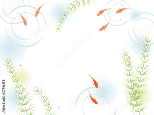 金魚と水草の背景フレーム_ベクターイラスト