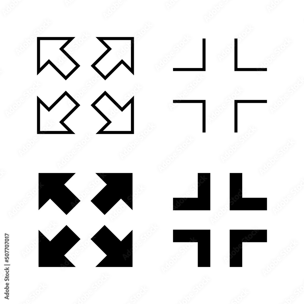 Fullscreen Icon vector. Expand to full screen sign and symbol. Arrows symbol Fullscreen Icon vector. Expand to full screen sign and symbol. Arrows symbol