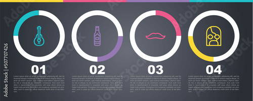 Set line Mexican guitar, Tabasco sauce, Mustache and wrestler. Business infographic template. Vector