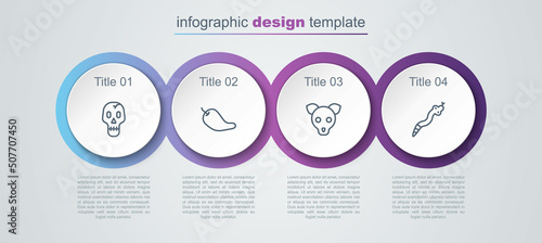 Set line Skull, Hot chili pepper pod, Dog and Snake. Business infographic template. Vector