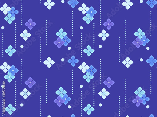 紫陽花と雨のイメージ、シームレスなパターン