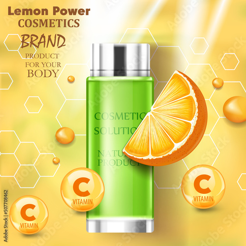 Glass Dropper Bottle For Oil Or Other Cosmetics Ad Template. EPS10 Vector