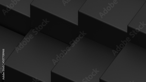 Abstract background with waves made of a lot of black cubes geometry primitive forms that goes up and down under black-white lighting. 3D illustration. 3D CG. High resolution.