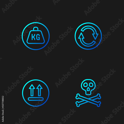 Set line Bones and skull warning, Temperature wash, Weight and Recycle symbol. Gradient color icons. Vector