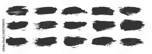 Ink paintbrush grunge texture black silhouette set. Dab paint dirty ripped shape brush element backdrop text print fabric ad sign business card. Pattern dry cup marker texture caligraphy line isolated