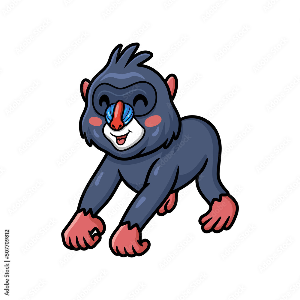 Fototapeta premium Cute little mandrill cartoon posing