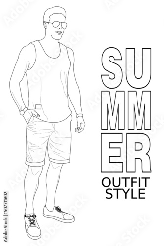 casual wear style reference for boys simple illustration design for summer vacation to the beach