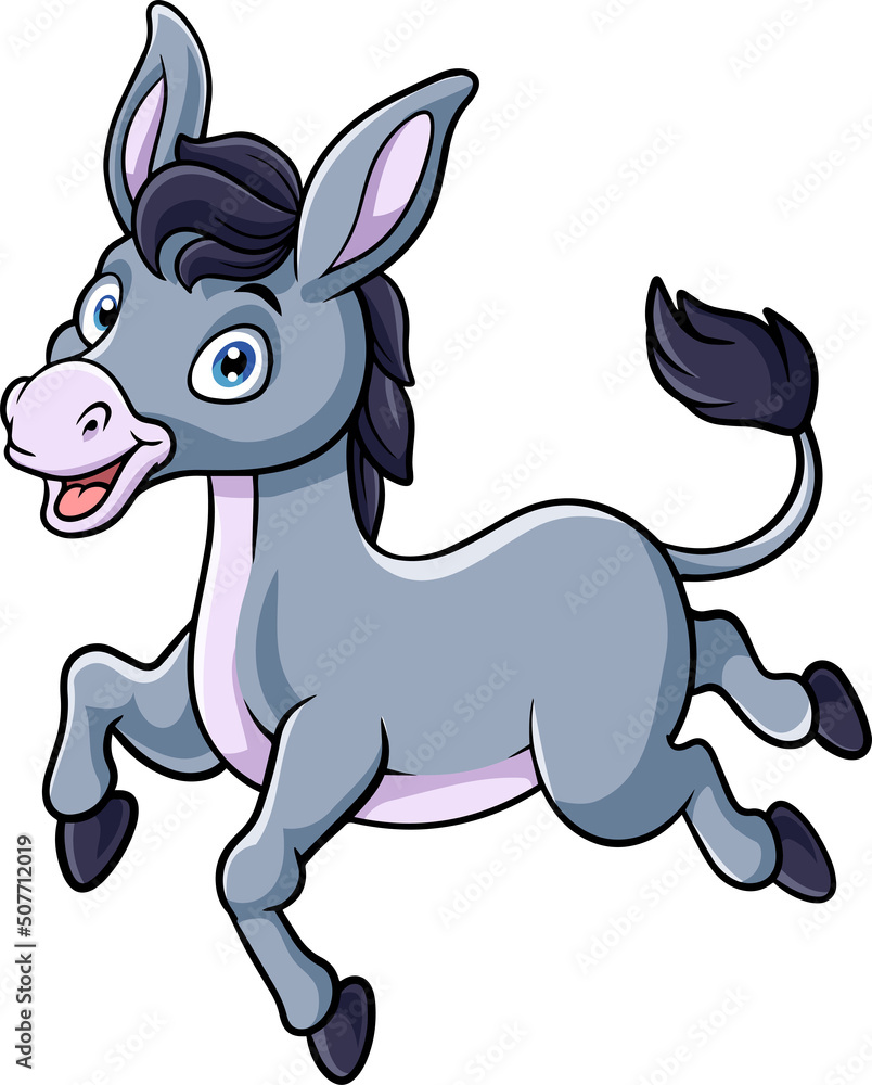 Cartoon happy donkey running on white background Cartoon happy donkey running on white background