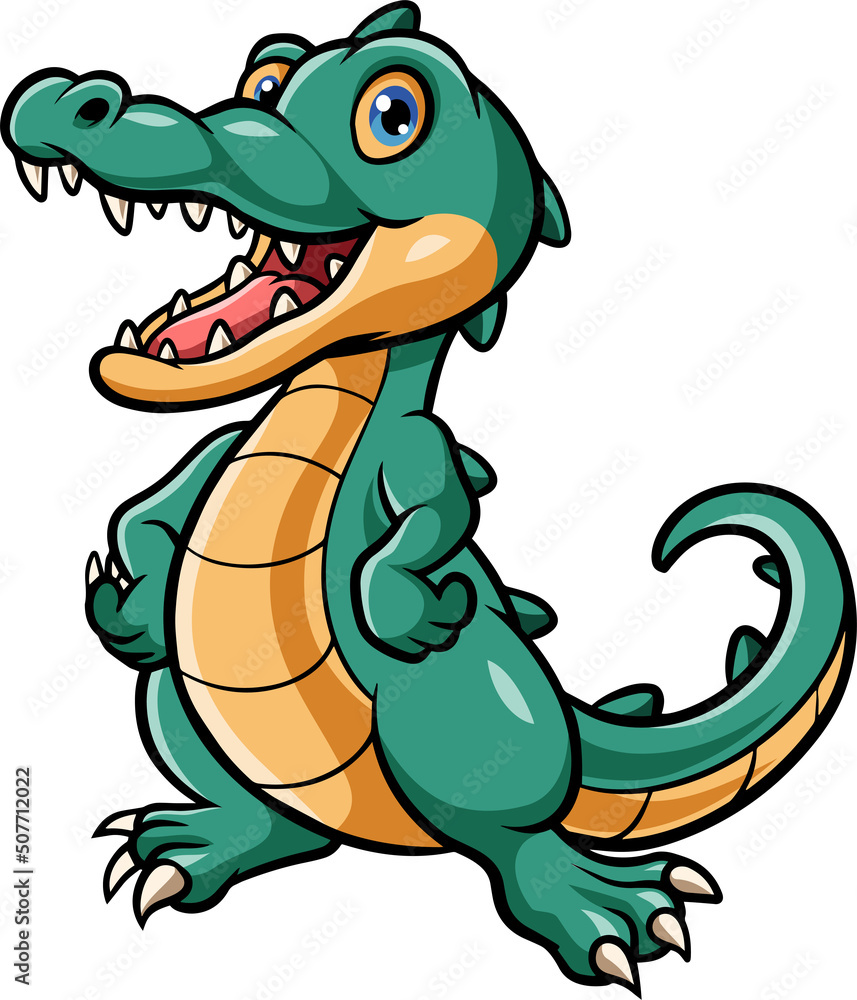 Obraz premium Cartoon funny crocodile posing on white background