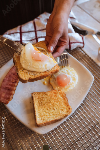 Breakfast with bacon and eggs