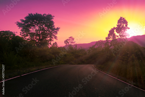 Wallpaper Mural beautiful sunset in the mountain forest with road Torontodigital.ca