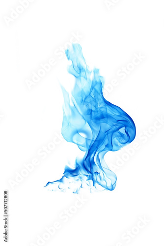 blue fire flames on white background.