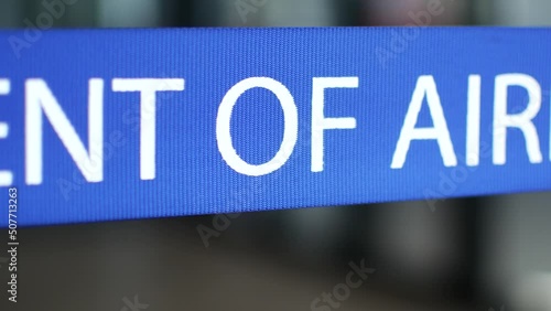 Separation tape at the airport with the inscription department of airports