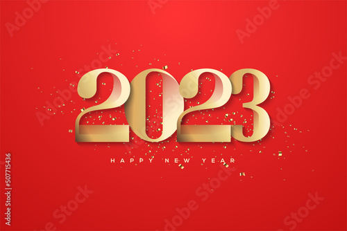 new year 2023 with golden numbers on red background