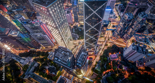 Hong Kong city at night from aerial view   © YiuCheung