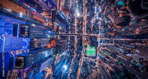 Hong Kong city at night from aerial view   © YiuCheung